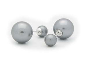 Double Sided Faux Grey Pearl Tribal Earrings | 925 Sterling Silver - Presidential Brand (R)