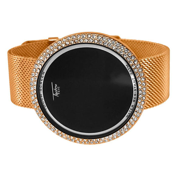 Rose Gold Mesh Band Round LED Touch Screen Watch - Presidential Brand (R)