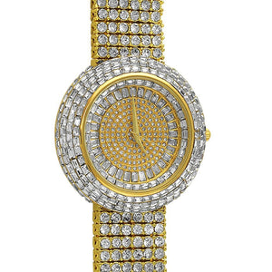 Custom Gold Iced Out Baguette Orbit 6 Row Watch - Presidential Brand (R)