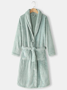 Robe Flannel Thick Solid Double Pocket Sashes Sleepwear - Presidential Brand (R)