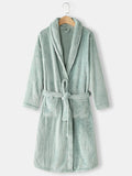 Robe Flannel Thick Solid Double Pocket Sashes Sleepwear - Presidential Brand (R)