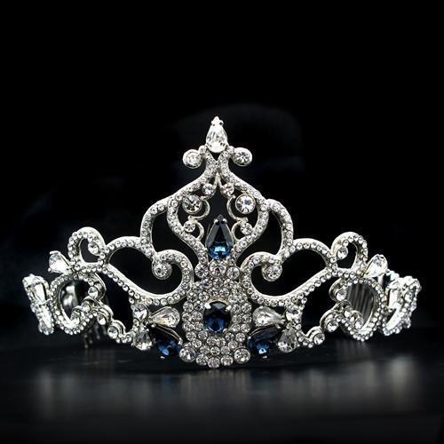 LO2110 - Imitation Rhodium Brass Tiaras & Hair Clip with Top Grade Crystal in Montana - Presidential Brand (R)