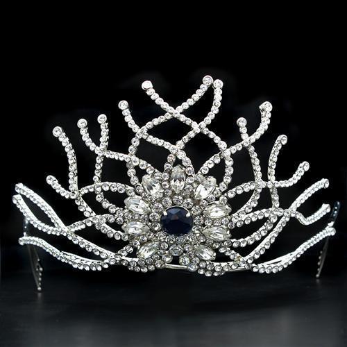LO2111 - Imitation Rhodium Brass Tiaras & Hair Clip with Top Grade Crystal in Montana - Presidential Brand (R)