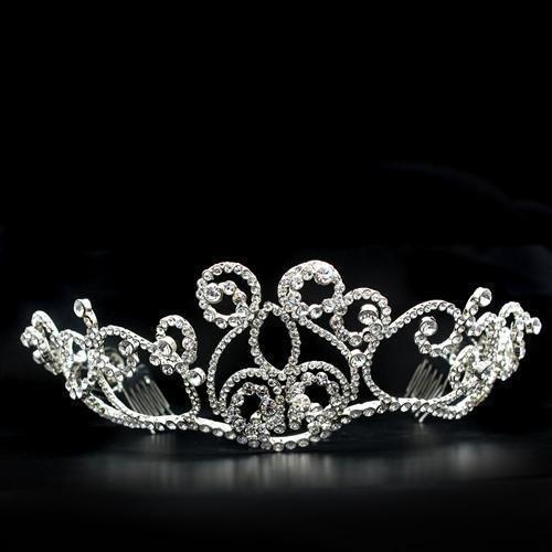 LO2113 - Imitation Rhodium Brass Tiaras & Hair Clip with Top Grade Crystal in Clear - Presidential Brand (R)