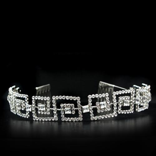 LO2116 - Imitation Rhodium Brass Tiaras & Hair Clip with Top Grade Crystal in Clear - Presidential Brand (R)