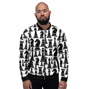 Mens Jackets, Black And White Chess Style Bomber Jacket - Presidential Brand (R)