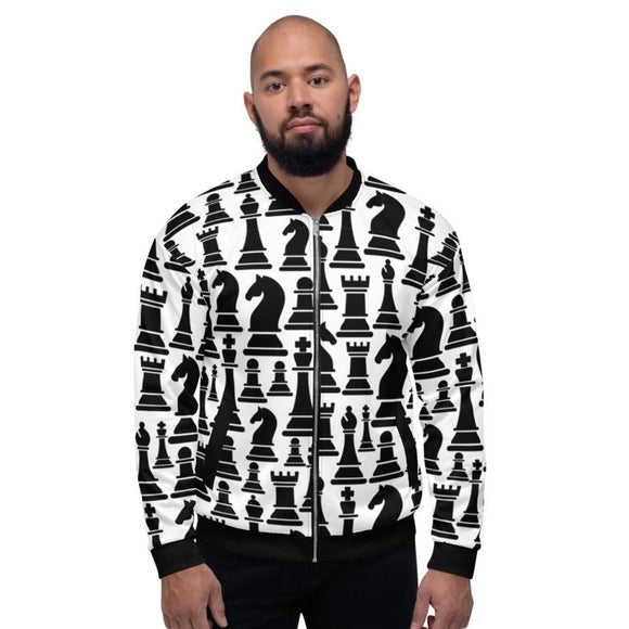 Mens Jackets, Black And White Chess Style Bomber Jacket - Presidential Brand (R)