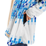 Mens Jackets, Blue And White Mosaic Square Style Fleece Jacket - Presidential Brand (R)