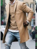 Trench Coat Slim Fit Long Sleeve Cardigans Blend Coat Solid Long Wool Coat - Presidential Brand (R)