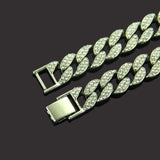Iced Out Cuban Link Chain Necklace Paved Full Rhinestone Golden Cuban Link Men's Hip hop Jewelry CZ Clasp Bling Rapper Chain - Presidential Brand (R)