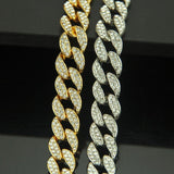 Iced Out Cuban Link Chain Necklace Paved Full Rhinestone Golden Cuban Link Men's Hip hop Jewelry CZ Clasp Bling Rapper Chain - Presidential Brand (R)