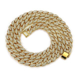 Iced Out Cuban Link Chain Necklace Paved Full Rhinestone Golden Cuban Link Men's Hip hop Jewelry CZ Clasp Bling Rapper Chain - Presidential Brand (R)