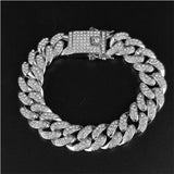Iced Out Cuban Link Chain Necklace Paved Full Rhinestone Golden Cuban Link Men's Hip hop Jewelry CZ Clasp Bling Rapper Chain - Presidential Brand (R)