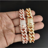 Iced Out Cuban Link Chain Necklace Paved Full Rhinestone Golden Cuban Link Men's Hip hop Jewelry CZ Clasp Bling Rapper Chain - Presidential Brand (R)