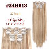 Leeons 16 colors 16 clips Long Straight Synthetic Hair Extensions Clips in High Temperature Fiber Black Brown Hairpiece - Presidential Brand (R)
