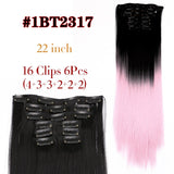 Leeons 16 colors 16 clips Long Straight Synthetic Hair Extensions Clips in High Temperature Fiber Black Brown Hairpiece - Presidential Brand (R)