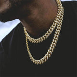 Iced Out Cuban Link Chain Necklace Paved Full Rhinestone Golden Cuban Link Men's Hip hop Jewelry CZ Clasp Bling Rapper Chain - Presidential Brand (R)