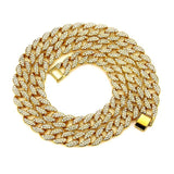 Iced Out Cuban Link Chain Necklace Paved Full Rhinestone Golden Cuban Link Men's Hip hop Jewelry CZ Clasp Bling Rapper Chain - Presidential Brand (R)