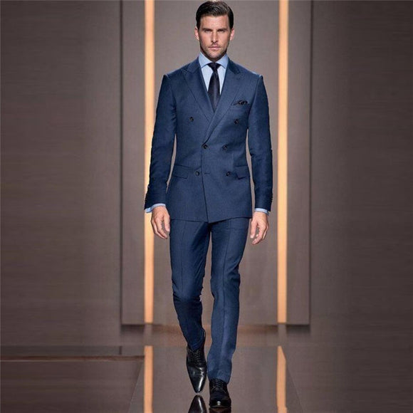 Italian Style Tailor Make Groom Tuxedos Double Breasted Slim Fit Mens Wedding Party Suits Bridegroom Suits Blazer (Jacket+Pant) - Presidential Brand (R)