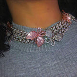 Pink Cuban Link Butterfly Choker Necklace Chain Crystal Rhinestone Chokers Necklaces for Women Gold Collar Wholesale - Presidential Brand (R)