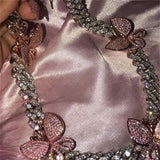 Pink Cuban Link Butterfly Choker Necklace Chain Crystal Rhinestone Chokers Necklaces for Women Gold Collar Wholesale - Presidential Brand (R)