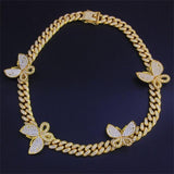 Pink Cuban Link Butterfly Choker Necklace Chain Crystal Rhinestone Chokers Necklaces for Women Gold Collar Wholesale - Presidential Brand (R)