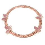 Pink Cuban Link Butterfly Choker Necklace Chain Crystal Rhinestone Chokers Necklaces for Women Gold Collar Wholesale - Presidential Brand (R)
