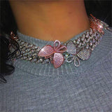 Pink Cuban Link Butterfly Choker Necklace Chain Crystal Rhinestone Chokers Necklaces for Women Gold Collar Wholesale - Presidential Brand (R)
