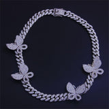 Pink Cuban Link Butterfly Choker Necklace Chain Crystal Rhinestone Chokers Necklaces for Women Gold Collar Wholesale - Presidential Brand (R)