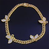 Pink Cuban Link Butterfly Choker Necklace Chain Crystal Rhinestone Chokers Necklaces for Women Gold Collar Wholesale - Presidential Brand (R)