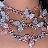 Pink Cuban Link Butterfly Choker Necklace Chain Crystal Rhinestone Chokers Necklaces for Women Gold Collar Wholesale - Presidential Brand (R)