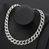 Iced Out Cuban Link Chain Necklace Paved Full Rhinestone Golden Cuban Link Men's Hip hop Jewelry CZ Clasp Bling Rapper Chain - Presidential Brand (R)