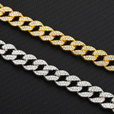 Iced Out Cuban Link Chain Necklace Paved Full Rhinestone Golden Cuban Link Men's Hip hop Jewelry CZ Clasp Bling Rapper Chain - Presidential Brand (R)