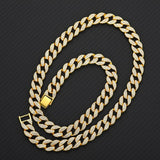 Iced Out Cuban Link Chain Necklace Paved Full Rhinestone Golden Cuban Link Men's Hip hop Jewelry CZ Clasp Bling Rapper Chain - Presidential Brand (R)