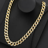 Iced Out Cuban Link Chain Necklace Paved Full Rhinestone Golden Cuban Link Men's Hip hop Jewelry CZ Clasp Bling Rapper Chain - Presidential Brand (R)