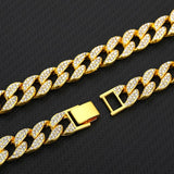 Iced Out Cuban Link Chain Necklace Paved Full Rhinestone Golden Cuban Link Men's Hip hop Jewelry CZ Clasp Bling Rapper Chain - Presidential Brand (R)