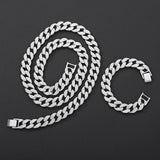 Iced Out Cuban Link Chain Necklace Paved Full Rhinestone Golden Cuban Link Men's Hip hop Jewelry CZ Clasp Bling Rapper Chain - Presidential Brand (R)