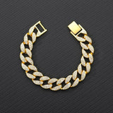 Iced Out Cuban Link Chain Necklace Paved Full Rhinestone Golden Cuban Link Men's Hip hop Jewelry CZ Clasp Bling Rapper Chain - Presidential Brand (R)