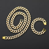 Iced Out Cuban Link Chain Necklace Paved Full Rhinestone Golden Cuban Link Men's Hip hop Jewelry CZ Clasp Bling Rapper Chain - Presidential Brand (R)