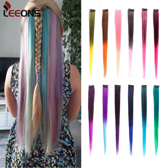 Leeons Colored Highlight Synthetic Hair Extensions Clip In One Piece Color Strips 20