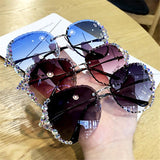 Rimless Luxury Sunglasses Women Vintage Bling Sun Glasses Shades for Women Gafas De Sol Mujer Uv400 Gafas de sol - Presidential Brand (R)