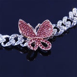 Pink Cuban Link Butterfly Choker Necklace Chain Crystal Rhinestone Chokers Necklaces for Women Gold Collar Wholesale - Presidential Brand (R)