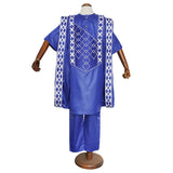 H&D African Clothes For Kids Boys Short Sleeve T-shirt Embroidery Dashiki Robe Shirt Pant Set 3 PCS Agbada Suit Children Attire - Presidential Brand (R)
