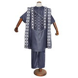 H&D African Clothes For Kids Boys Short Sleeve T-shirt Embroidery Dashiki Robe Shirt Pant Set 3 PCS Agbada Suit Children Attire - Presidential Brand (R)