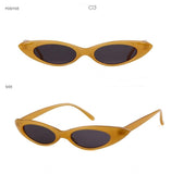 Small Oval Vintage Sunglasses Women Cat Eye Brand Design Retro Skinny Cateye Frame Tiny Sun Glasses Shades - Presidential Brand (R)