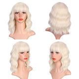 Stamped Glorious 14inches Natural Wave Wig Bob Red Wig With Bangs Synthetic Short Wigs for Women Heat Resistant Fiber Hair - Presidential Brand (R)