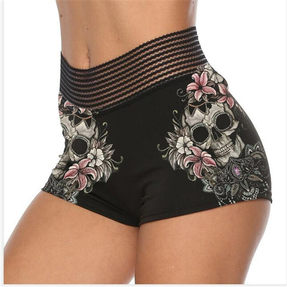 Goth High Waist Plus Size Gym Short Leggings Vintage Spandex Print Skull Workout Fitness Running Pants Ladies Y2k - Presidential Brand (R)