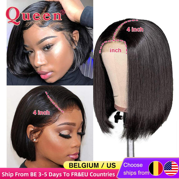 Blunt Cut Bob Wig Brazilian Lace Front Human Hair Wigs Straight Bob Wig For Black Women Remy Lace Closure Wig With Baby Hair - Presidential Brand (R)
