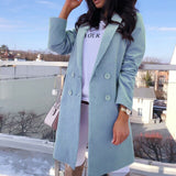 VICABO Candy Color Women Blazar Coats Lapel Full Sleeve Eleagnt Ladies Outwears Mid Long Double Breasted Oversize Mujer Chaqueta - Presidential Brand (R)