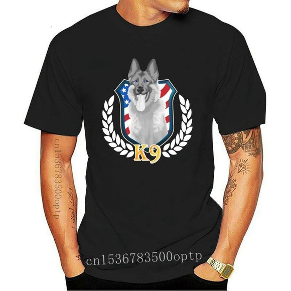 K9 Unit Thin Blue Line Flag Law Enforcement Officer Black T-Shirt Retro O Neck Tee Shirt - Presidential Brand (R)